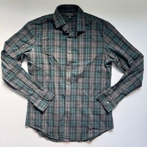 Banana Republic Stretch Tailored Slim Fit Grey/Green Plaid Size Medium